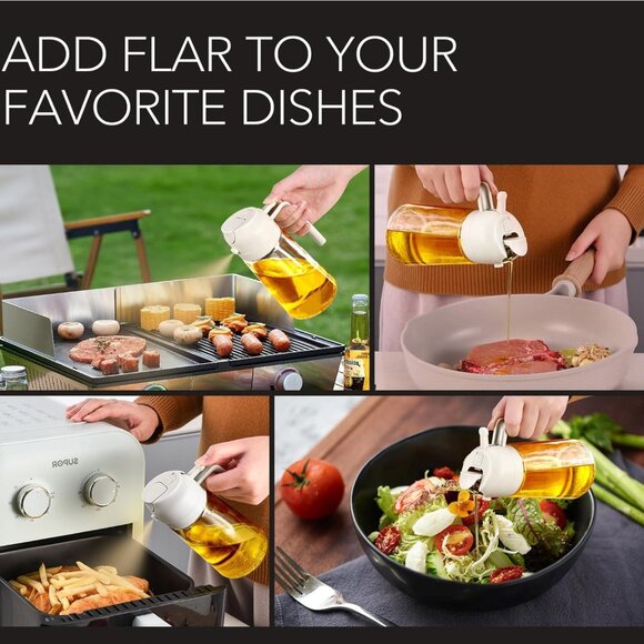 NEW Glass Olive Oil Sprayer w/ Stickers, 2 in 1 Oil Dispenser, Food Grade Bottle - Picture 9 of 15